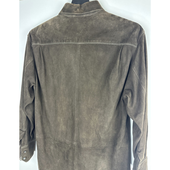 Robert Talbott Men's Brown Suede Leather Shacket Shirt Jacket Button Size Large - Picture 14 of 16